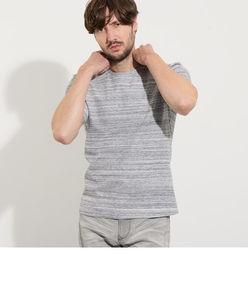 ハニカムジャカードクルーネック半袖プルオーバー