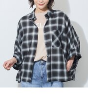 7分袖オンブレーチェックビッグシャツ