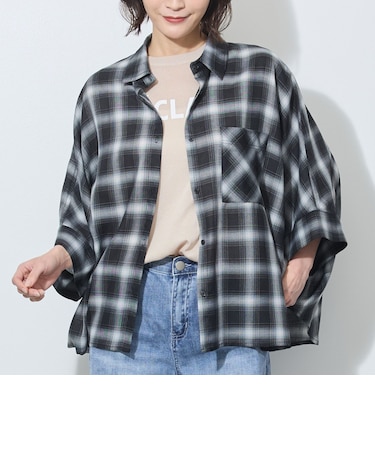 7分袖オンブレーチェックビッグシャツ