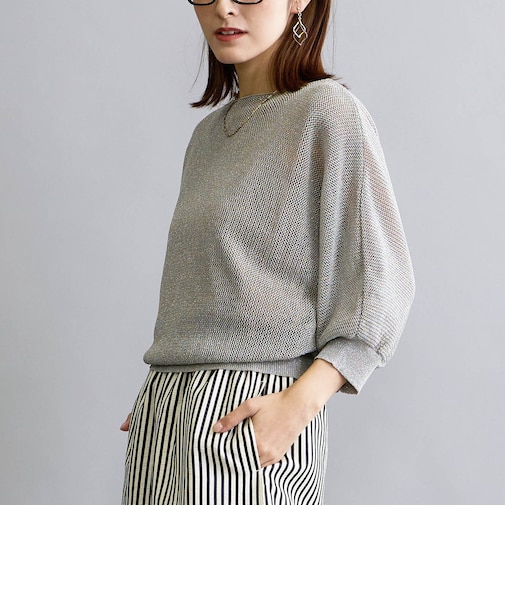 ラメ混メッシュ編みプルオーバー