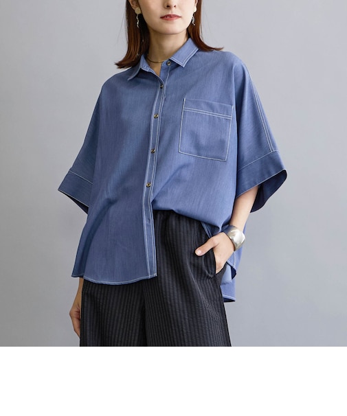 デニムライク半袖シャツ