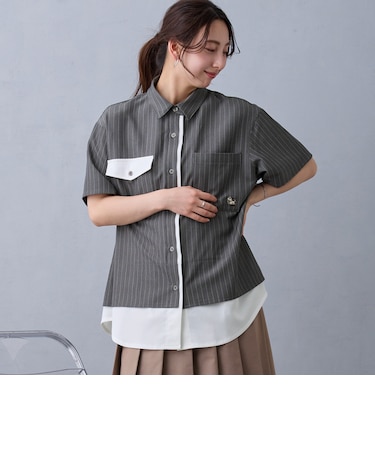 レイヤードライク半袖オーバーシャツ