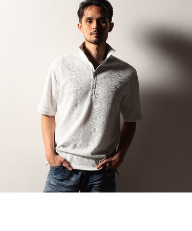 【RIELABO】ウェーブジャカード スキッパーポロシャツ