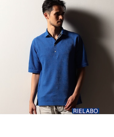【RIELABO】ウェーブジャカード スキッパーポロシャツ