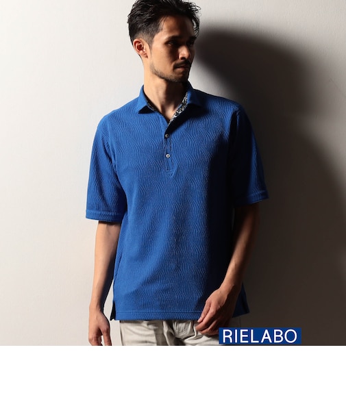 【RIELABO】ウェーブジャカード スキッパーポロシャツ