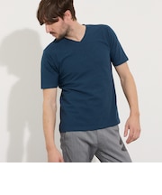 バーク風バイヤスジャカードVネック半袖プルオーバー