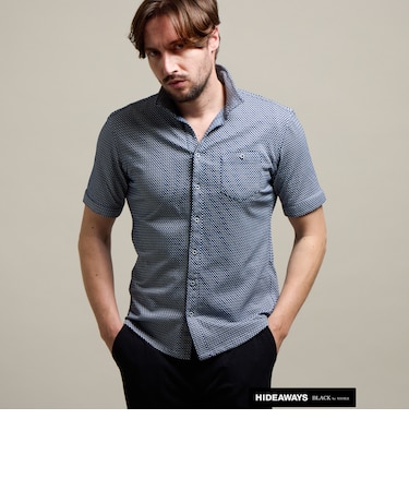 【HIDEAWAYS BLACK】サッカーチェックショートレギュラーカラー半袖シャツ