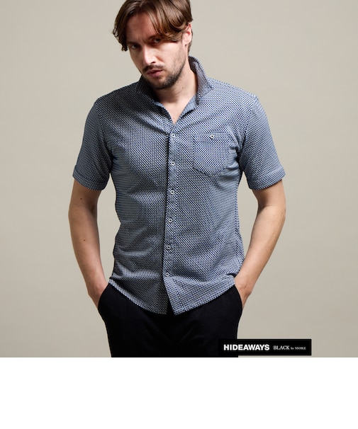 【HIDEAWAYS BLACK】サッカーチェックショートレギュラーカラー半袖シャツ