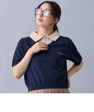 レイヤードカラージップポロシャツ