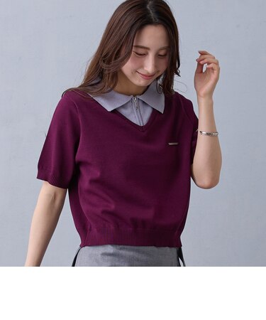 レイヤードカラージップポロシャツ