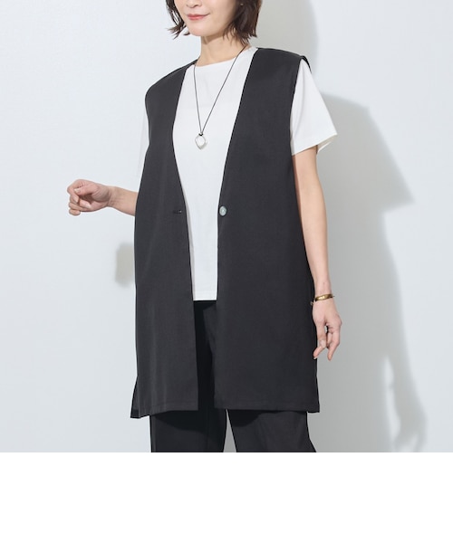 あ*.様 BPN 切りっぱなし　ノースリーブ　ジレ ノーカラーロングジレ｜ニコルの通販｜&mall（アンドモール）三井