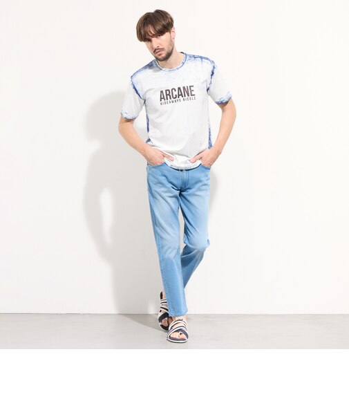 ハケメ×ロゴ柄半袖Tシャツ