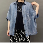 シアーデニムオーバー半袖シャツ