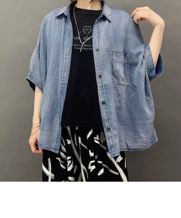 シアーデニムオーバー半袖シャツ