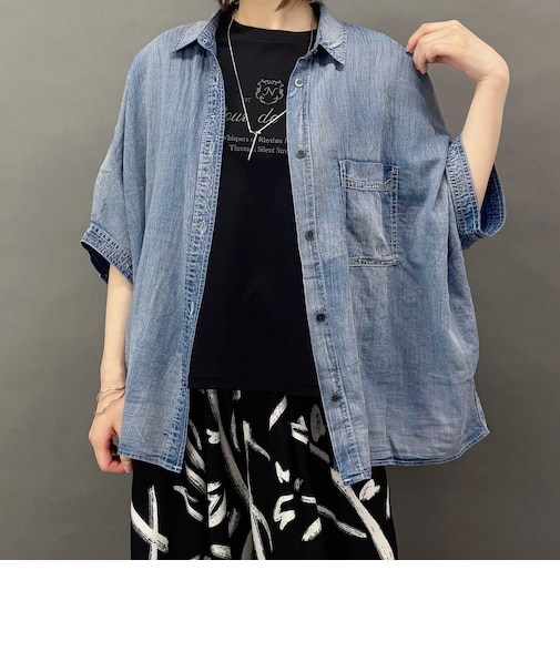 シアーデニムオーバー半袖シャツ