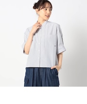 ノーカラーストライプシャツ