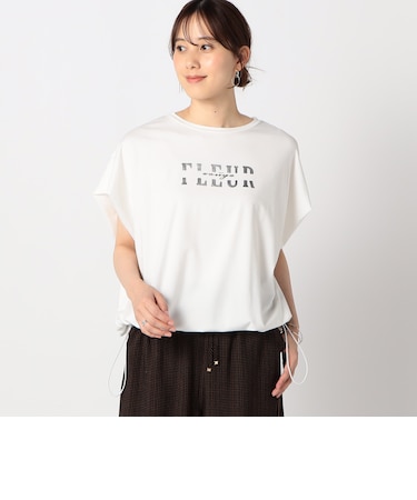 シルバー箔プリント タックショルダーカットソー
