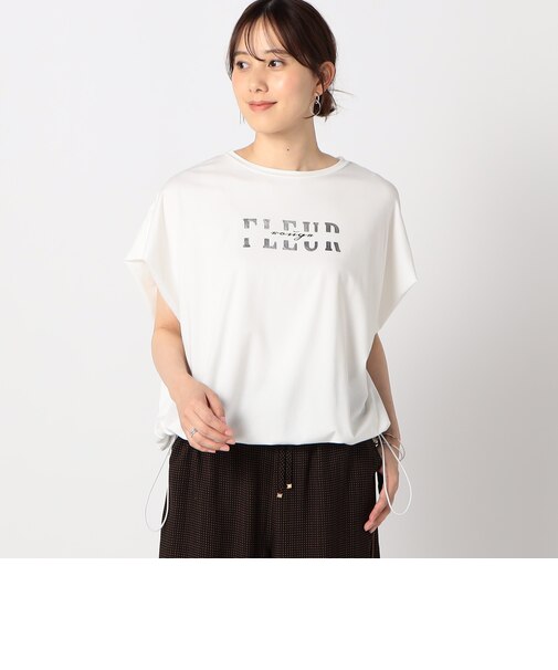 シルバー箔プリント タックショルダーカットソー