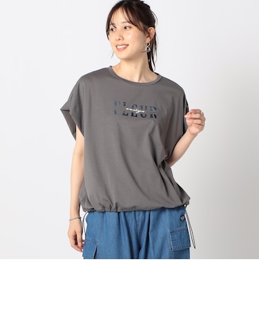 シルバー箔プリント タックショルダーカットソー