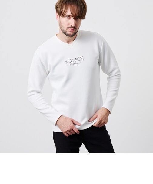 【WEB限定】ストレッチポンチジェルプリントVネック長袖Tシャツ