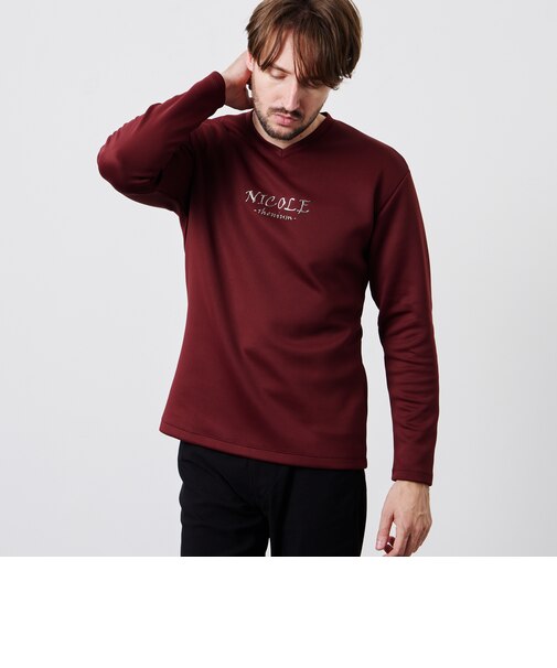 【WEB限定】ストレッチポンチジェルプリントVネック長袖Tシャツ