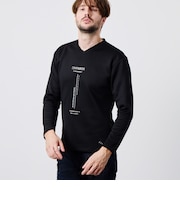 ストレッチポンチジェルプリントVネック長袖Tシャツ