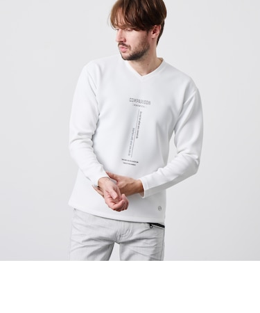 ストレッチポンチジェルプリントVネック長袖Tシャツ