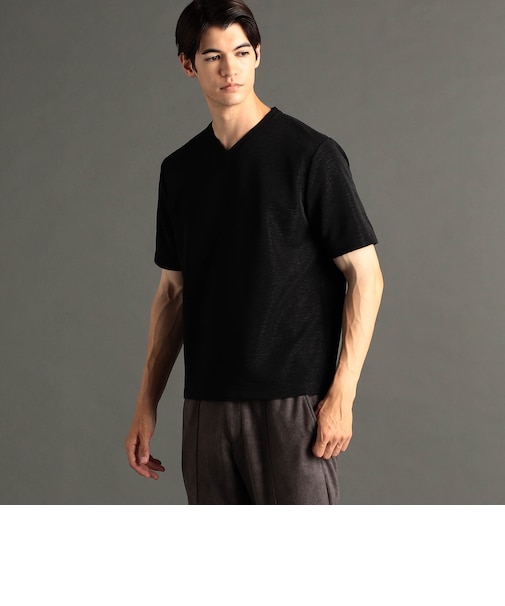 ウエーブタックジャカード VネックTシャツ
