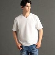ウエーブタックジャカード VネックTシャツ