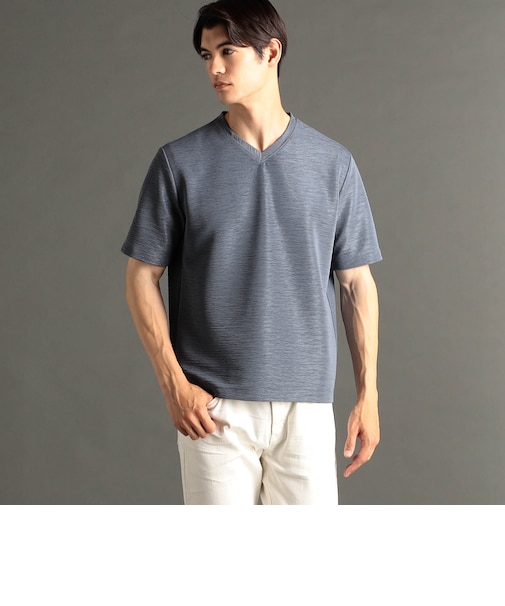 ウエーブタックジャカード VネックTシャツ