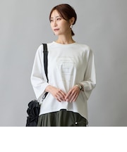 箔入りロゴプリント7分袖ラグランTシャツ