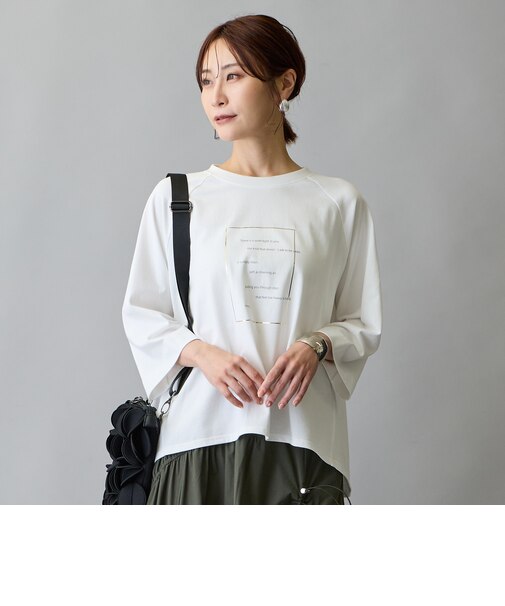 箔入りロゴプリント7分袖ラグランTシャツ