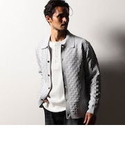 【RIELABO】グリッターブロックチェックニットシャツ