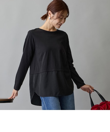 布帛ヘムドッキングロングスリーブTシャツ