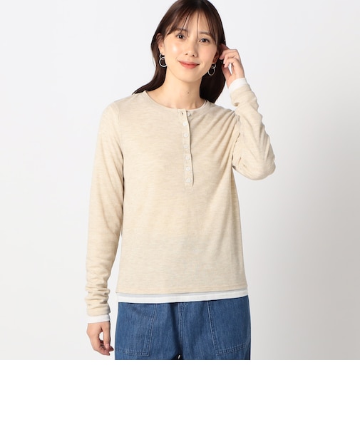 レイヤードヘンリーネックカットソー