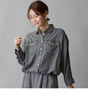 カラーデニム裾ドロスト入りシャツ