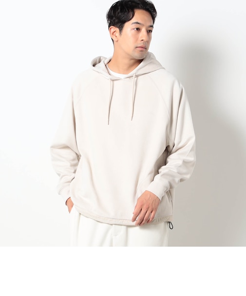 裾ドローコード付き起毛素材パーカ