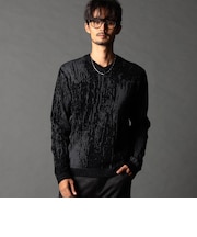 バーク風ジャカード Vネックプルオーバーニット