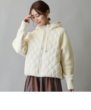 異素材ミックスフーディキルトブルゾン
