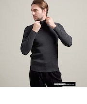 【HIDEAWAYS BLACK】シルクウール混1×2リブ編みタートルニット
