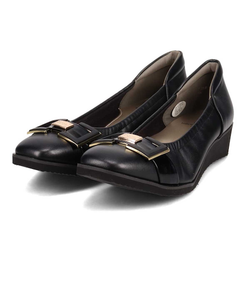 【撥水加工】HIROKO KOSHINO FEMME　超軽量、シャーリングウエッジパンプス　HRL2012