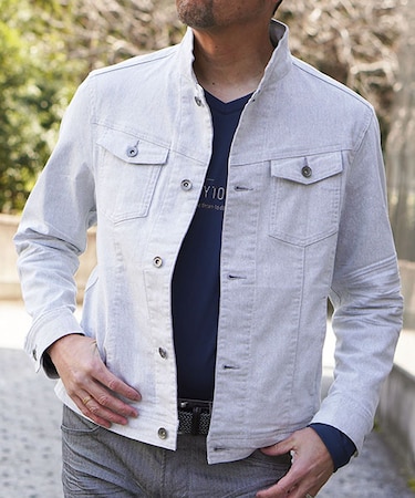 ヨコ黒ストレッチツイル＆ストレッチデニムブルゾン