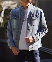 ヨコ黒ストレッチツイル＆ストレッチデニムブルゾン