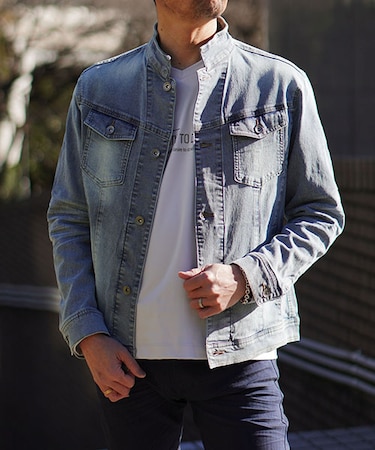 ヨコ黒ストレッチツイル＆ストレッチデニムブルゾン