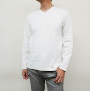 ブリスターチェックジャカードVネックカットソー
