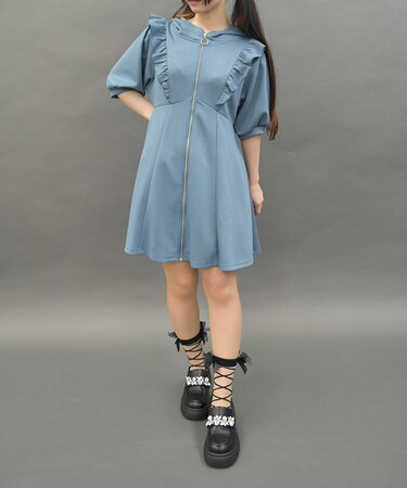 肩フリル半袖パーカー