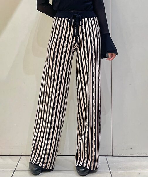 変型ストライプニットパンツ
