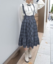 サスペンダー付チェック柄ＳＫ