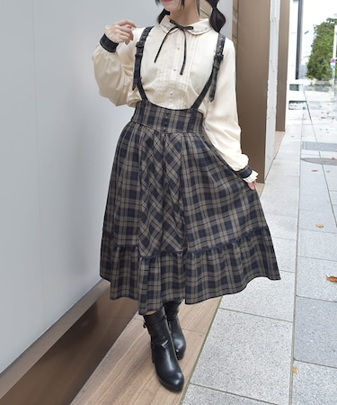 サスペンダー付チェック柄ＳＫ
