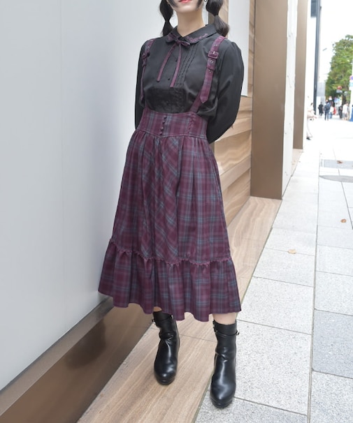サスペンダー付チェック柄ＳＫ